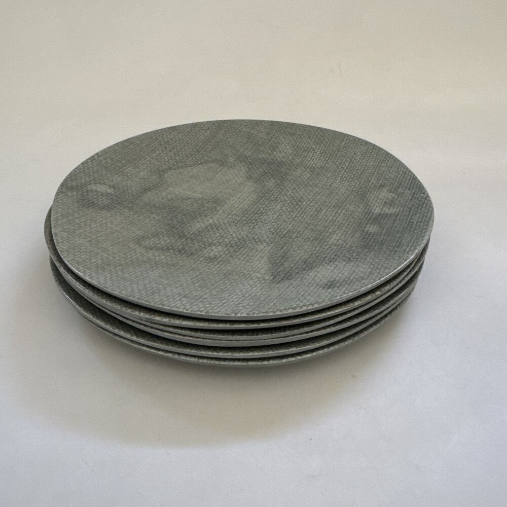 Set of 6 Crate & Barrel Melamine Dinner Plates Woven Texture Beach House 10.5"‎